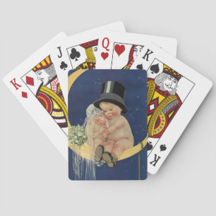 Vintage Wedding, Cute Bride and Groom on a Moon Playing Cards