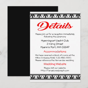 Vintage Wedding Details Black & White Red Floral Invitation