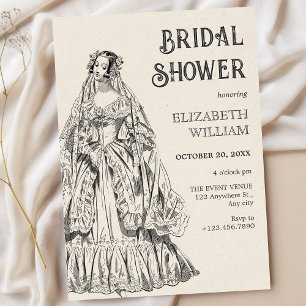 Vintage wedding dress bridal shower invitation