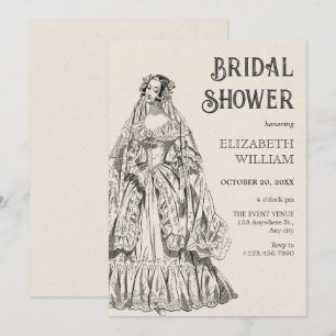 Vintage wedding dress bridal shower invitation