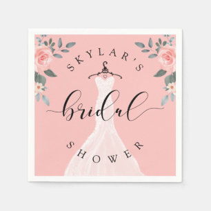 Vintage Wedding Dress Floral Bridal Shower Pink Napkin