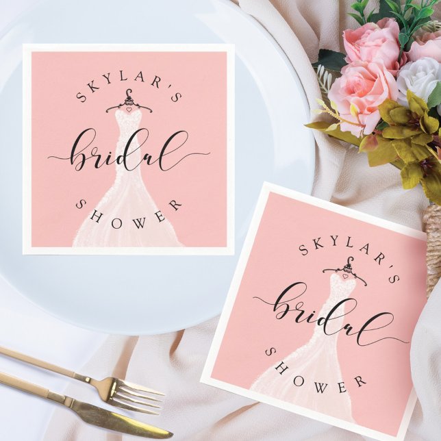 Vintage Wedding Dress Pink Bridal Shower Pink Napkin (Creator Uploaded)