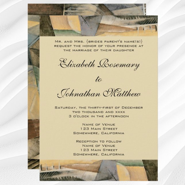 Vintage Wedding, Earth Tones Colours, Cubism Art Invitation (Vintage Wedding, Abstract Expressionism Art Invitation)