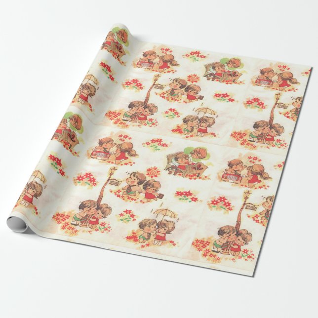Vintage Wedding Engagement Anniversary Playful  Wrapping Paper (Unrolled)