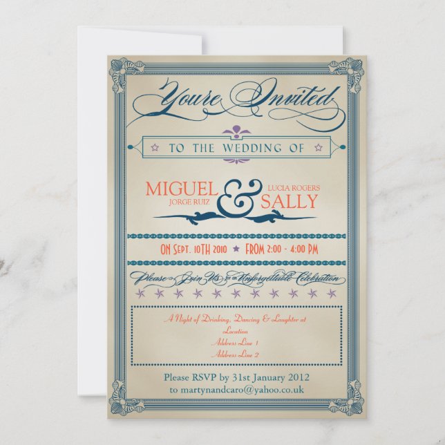 Vintage Wedding Evening-Only Invitation (Front)