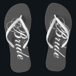 Vintage wedding flip flops for bride and groom<br><div class="desc">Vintage wedding flip flops for groom and bride or guests. Custom strap colour for him and her / men and women. Customisable grey / grey background colour and personalizable with name initials ormonogram. Modern black and white his and hers wedge sandals with stylish script calligraphy typography. Cute party favour for...</div>