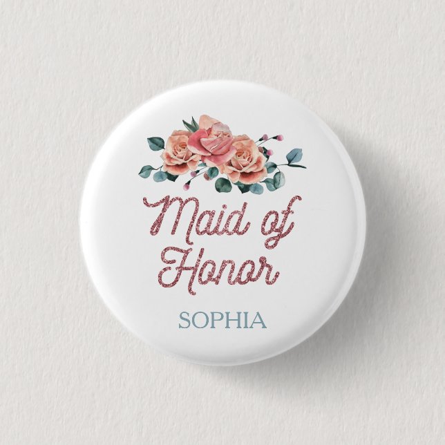 Vintage Wedding Flowers Maid of Honor Button (Front)