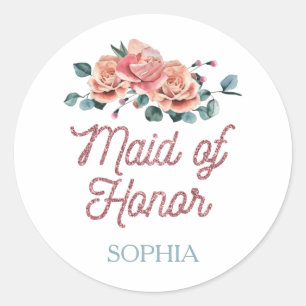 Vintage Wedding Flowers Maid of Honour Classic Rou Round Sticker