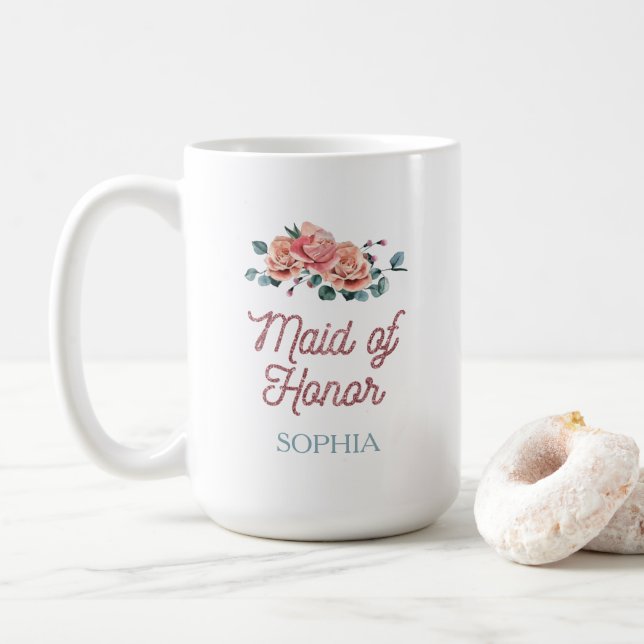Vintage Wedding Flowers Maid of Honour Coffee Mug (With Donut)