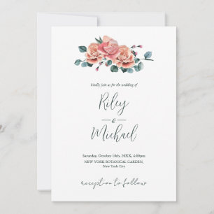 Vintage Wedding Flowers Rustic Pink Roses Invitation