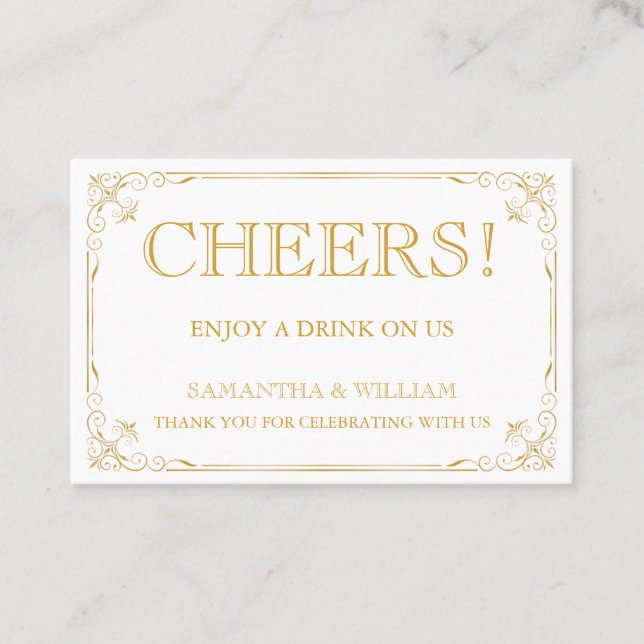 Vintage Wedding Free Drink Ticket | Custom Colour (Front)