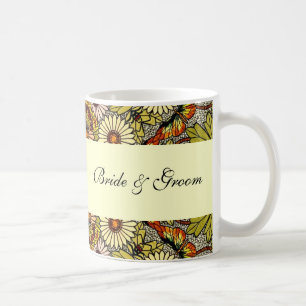 Vintage Wedding, Garden Flowers Floral Butterflies Coffee Mug
