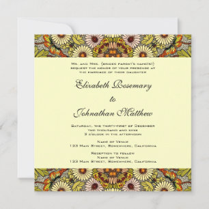 Vintage Wedding, Garden Flowers Floral Butterflies Invitation