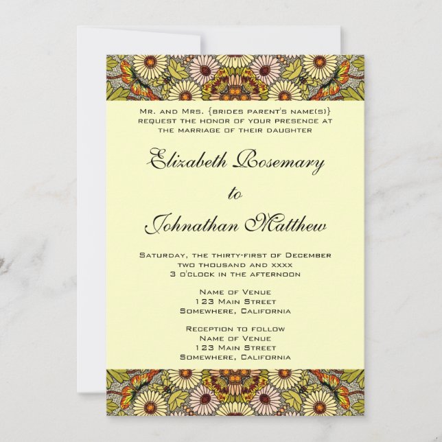 Vintage Wedding, Garden Flowers Floral Butterflies Invitation (Front)