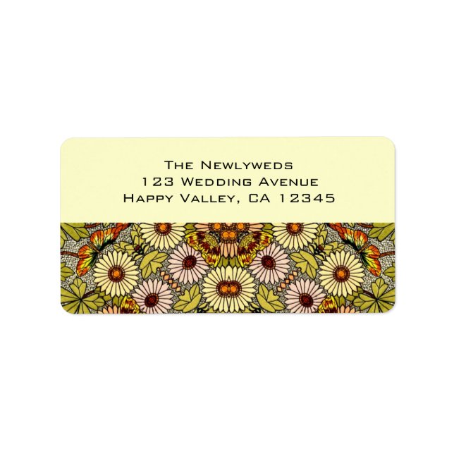 Vintage Wedding, Garden Flowers Floral Butterflies Label (Front)