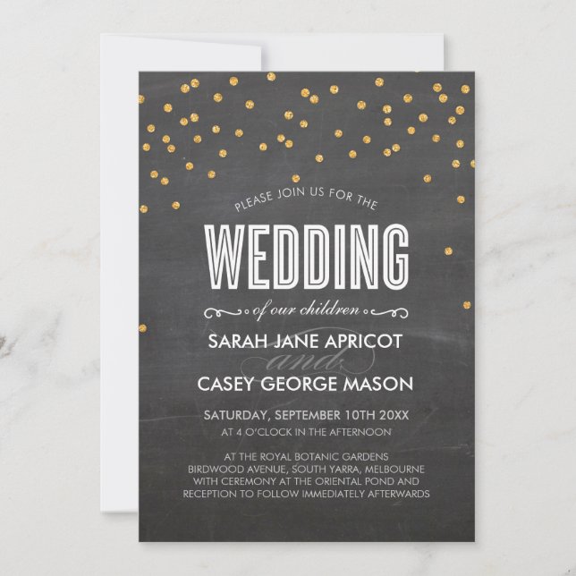 VINTAGE WEDDING gold glitter confetti chalkboard Invitation (Front)
