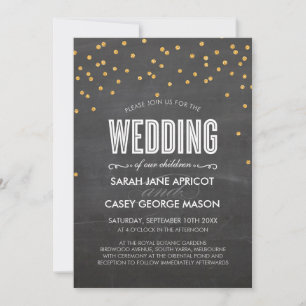 VINTAGE WEDDING gold glitter confetti chalkboard Invitation