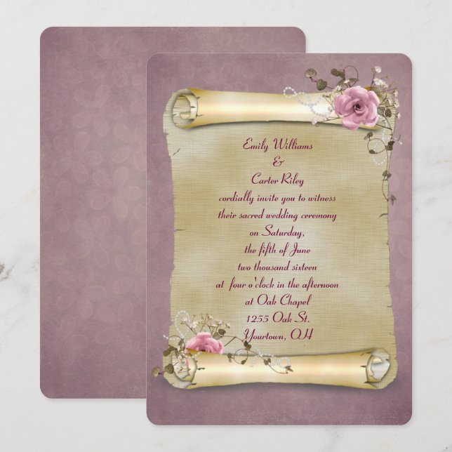 Vintage Wedding Gold Scroll Invitation (Front/Back)