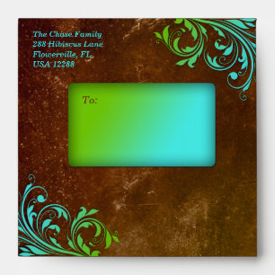 Vintage Wedding Grunge Blue Brown Green Copper Envelope