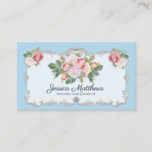 Vintage Wedding Hair Make Up Roses Blue Floral Business Card