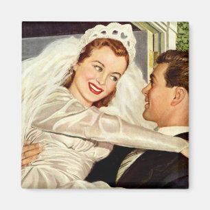 Vintage Wedding, Happy Bride and Groom Newlyweds Magnet