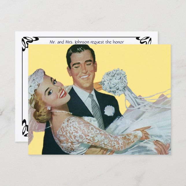Vintage Wedding, Happy Newlyweds Invitation (Front/Back)