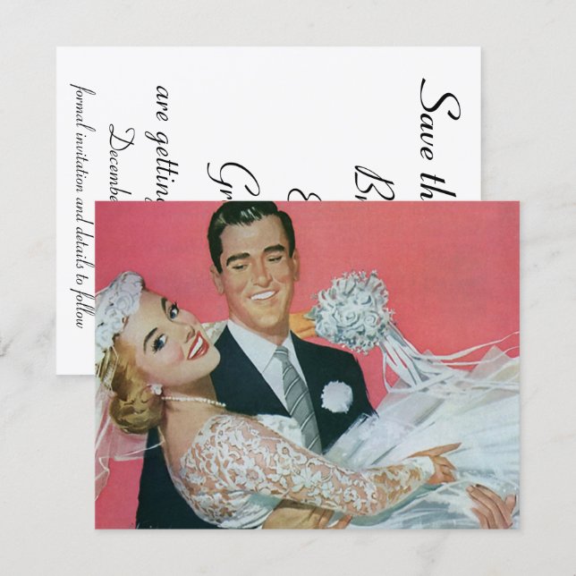 Vintage Wedding Happy Newlyweds, Save the Date! Date (Front/Back)