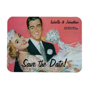 Vintage Wedding Happy Newlyweds, Save the Date Magnet