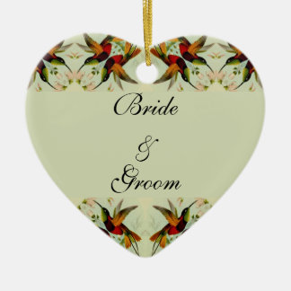 Vintage Wedding, Hummingbirds and Flowers Ceramic Tree Decoration