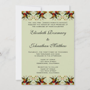 Vintage Wedding, Hummingbirds and Flowers Invitation