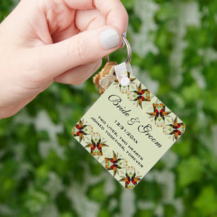 Vintage Wedding, Hummingbirds and Flowers Key Ring