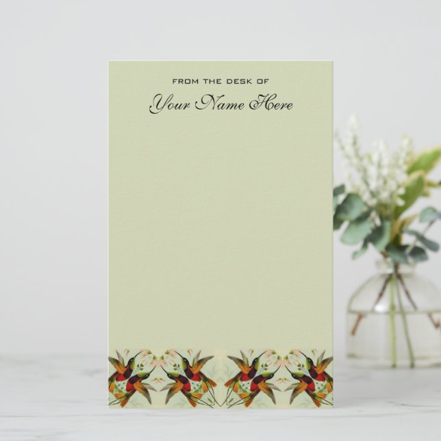 Vintage Wedding, Hummingbirds and Flowers Stationery (Standing Front)