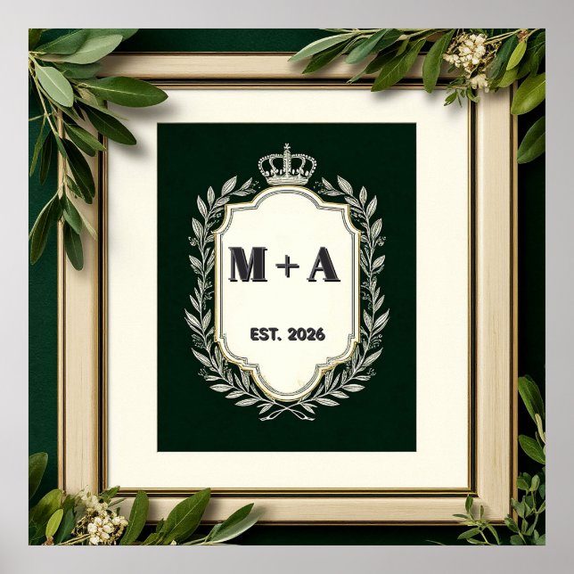 Vintage Wedding Initials With Crown  Poster (Front)