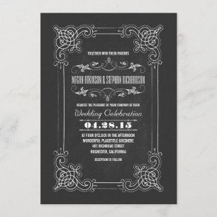 Vintage wedding invitation chalkboard flourishes