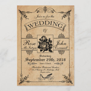 Vintage Wedding Invitation Romantic Rose Garden