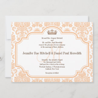Vintage Wedding Invitations Peach Damask