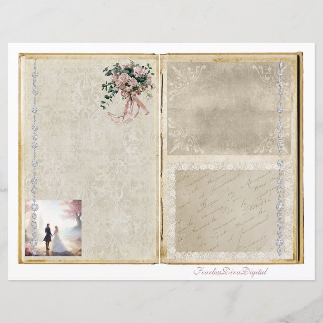 Vintage Wedding Junk Journal Scrapbook Page 21 &22 (Front)