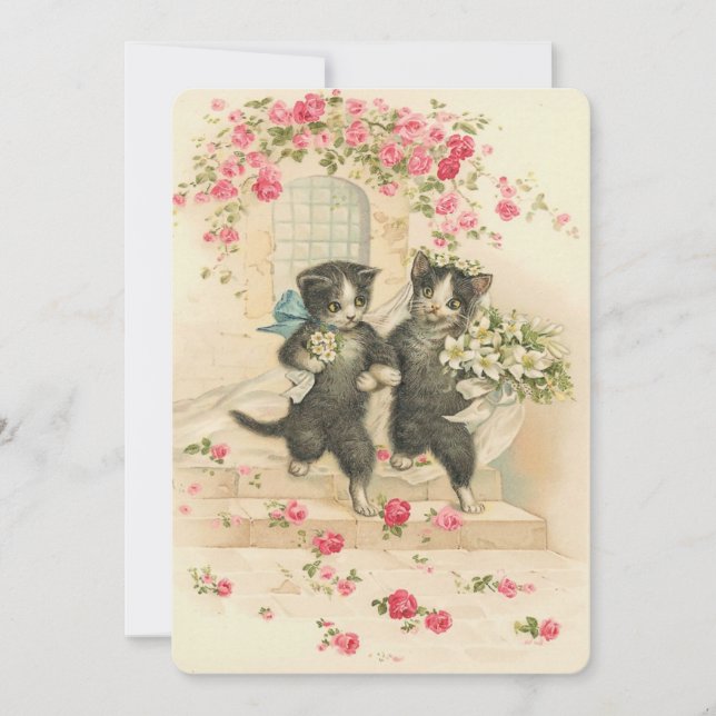 Vintage Wedding Kittens Invitation (Front)