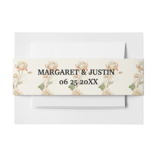 Vintage Wedding Lotus Flower Invitation Belly Band