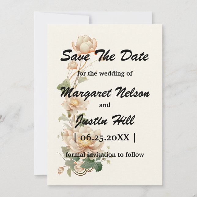 Vintage Wedding Lotus flower Save The Date (Front)