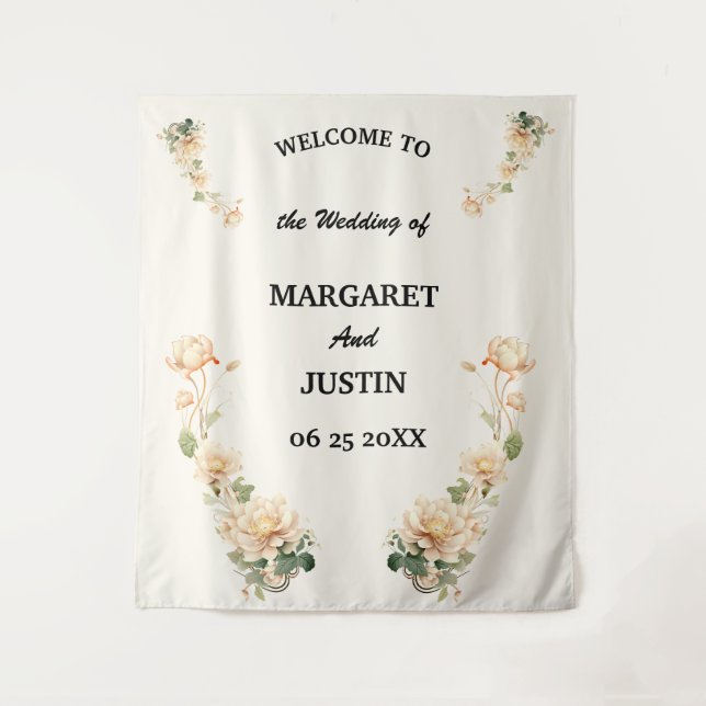 Vintage Wedding Lotus Flower Tapestry (Front)