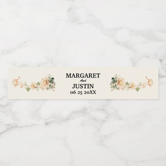 Vintage Wedding Lotus Flower Water Bottle Label (Single Label)