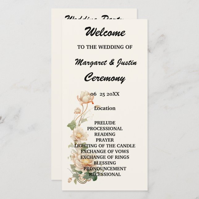 Vintage Wedding Lotus Flower Wedding Program (Front/Back)