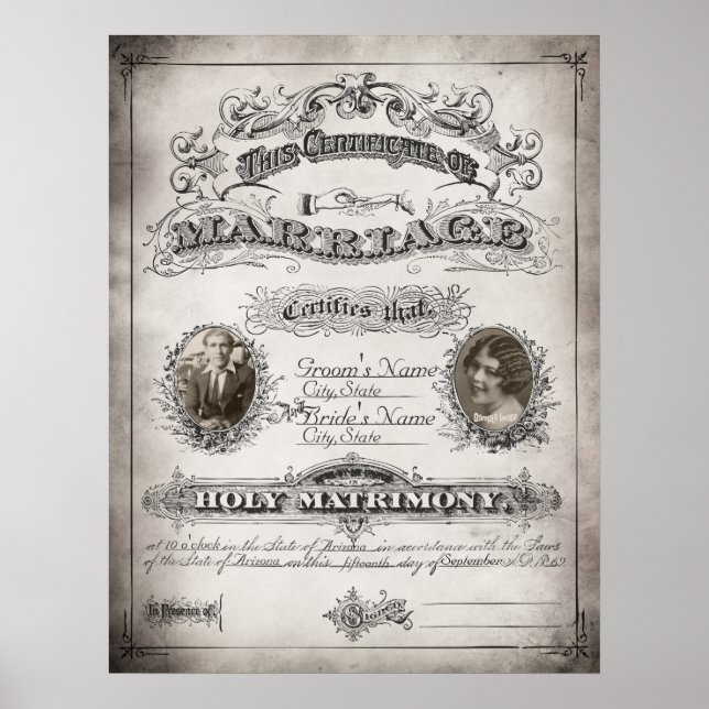 Vintage Wedding Marriage Certificate Poster (Front)