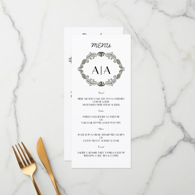 Vintage WEDDING MENU. Menu (Front/Back In Situ)