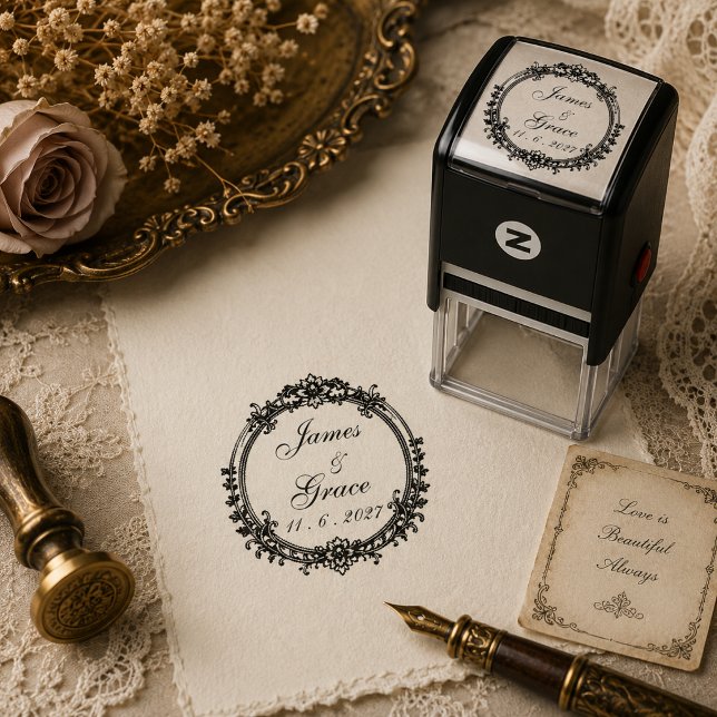 Vintage Wedding Name & Date Self-inking Stamp (Creator Uploaded)