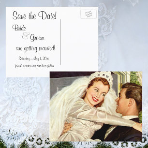 Vintage Wedding Newlywed Bride Groom Save the Date Announcement Postcard