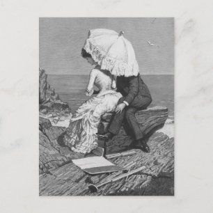 Vintage Wedding, Newlyweds at Beach Save the Date Announcement Postcard