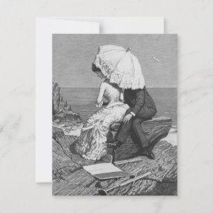 Vintage Wedding, Newlyweds at Beach Save the Date Invitation
