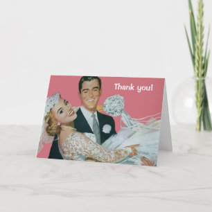Vintage Wedding Newlyweds, Bride & Groom Thank You Card